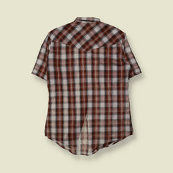 1980s | Ely Cattleman | Red Plaid Short-Sleeve Western Shirt - XL