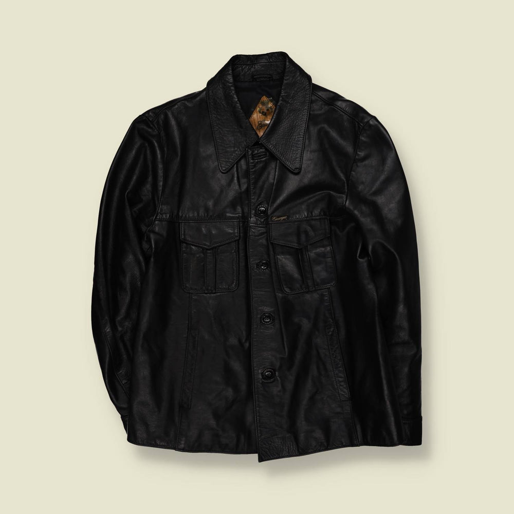 1970s | Energie | Black Leather Button Front Jacket - S