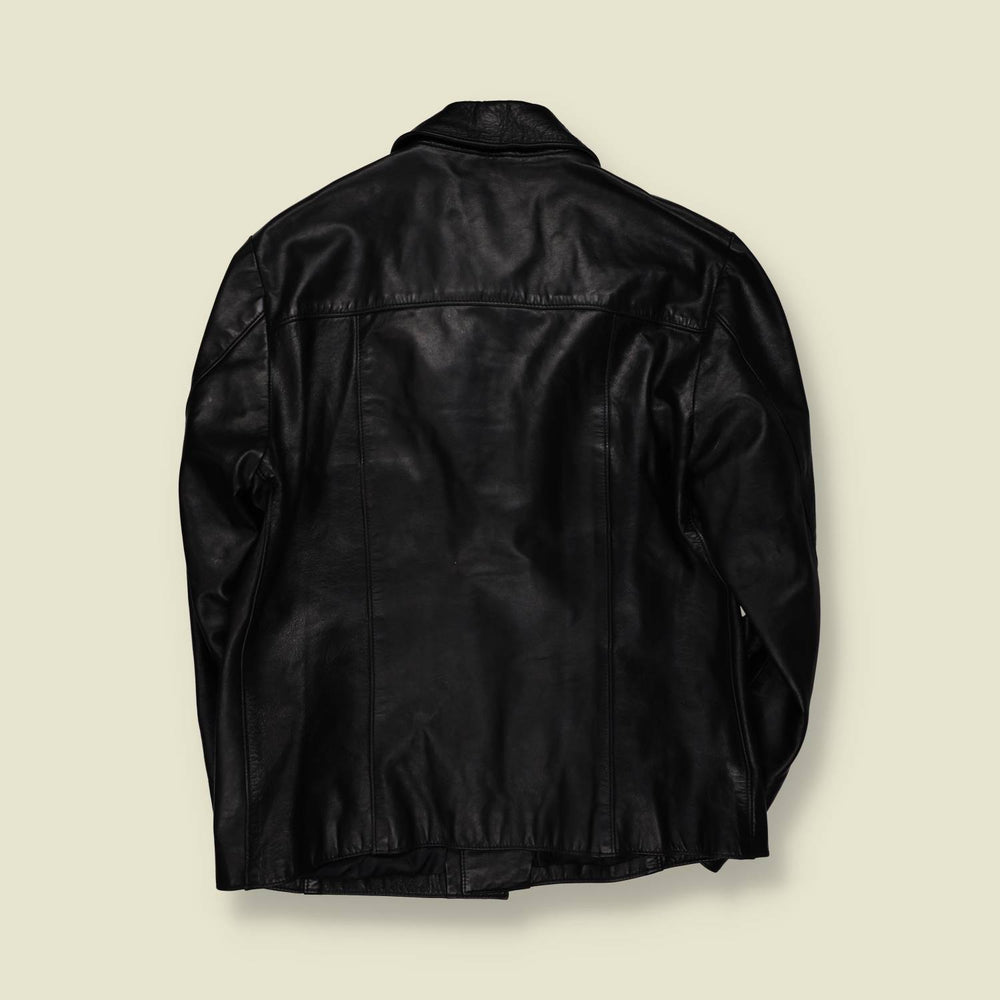 1970s | Energie | Black Leather Button Front Jacket - S