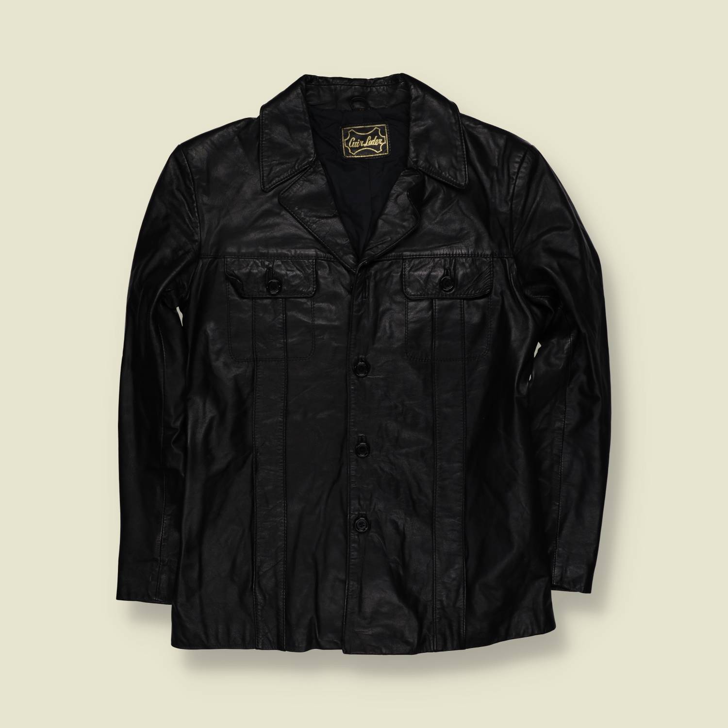 1970s | Black Leather Button Front Jacket - S