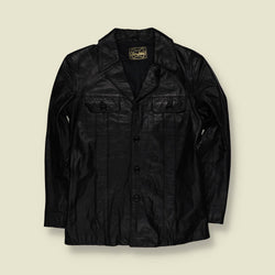 1970s | Black Leather Button Front Jacket - S