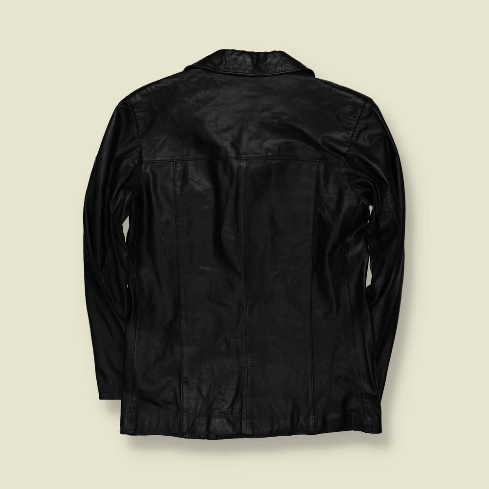 1970s | Black Leather Button Front Jacket - S