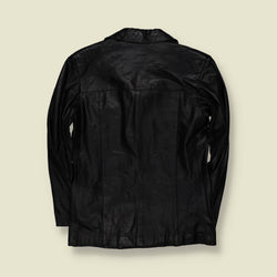 1970s | Black Leather Button Front Jacket - S