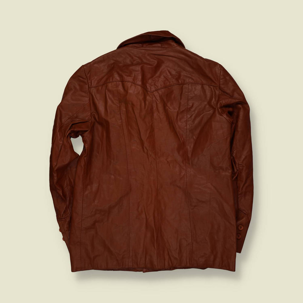 1970s | Rust Brown Leather Button Front Jacket - S