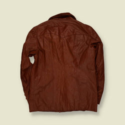 1970s | Rust Brown Leather Button Front Jacket - S