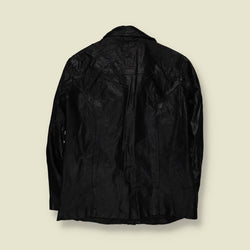 1970s | Black Leather Button Front Jacket - S