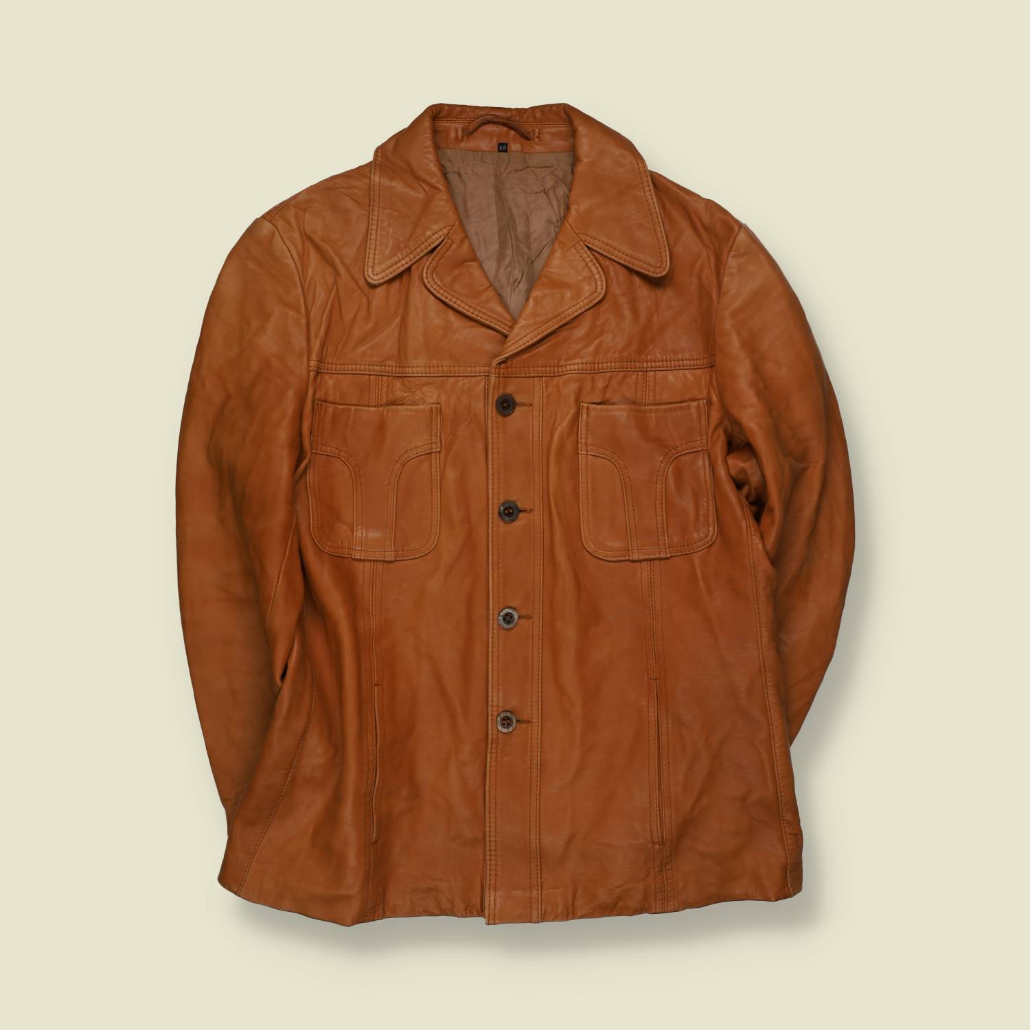 1970s | Tan Leather Button Front Jacket - L