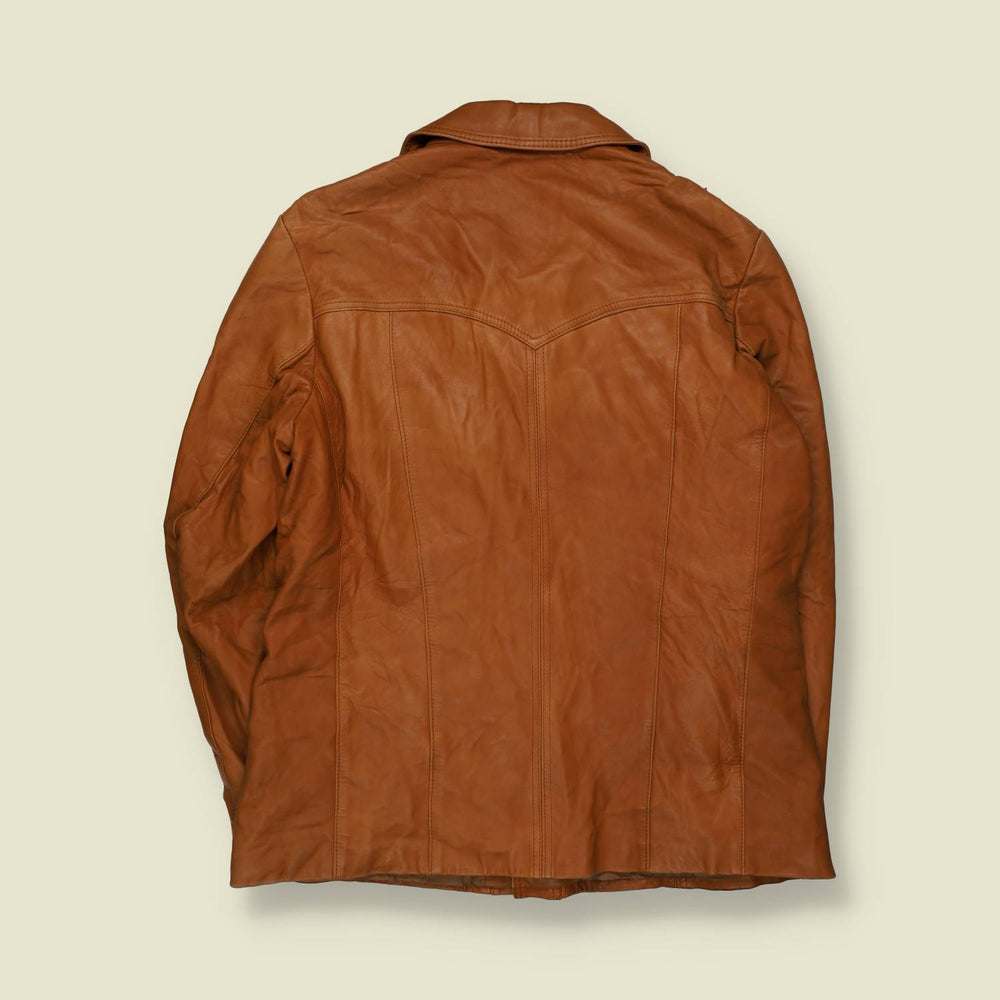 1970s | Tan Leather Button Front Jacket - L