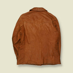 1970s | Tan Leather Button Front Jacket - L
