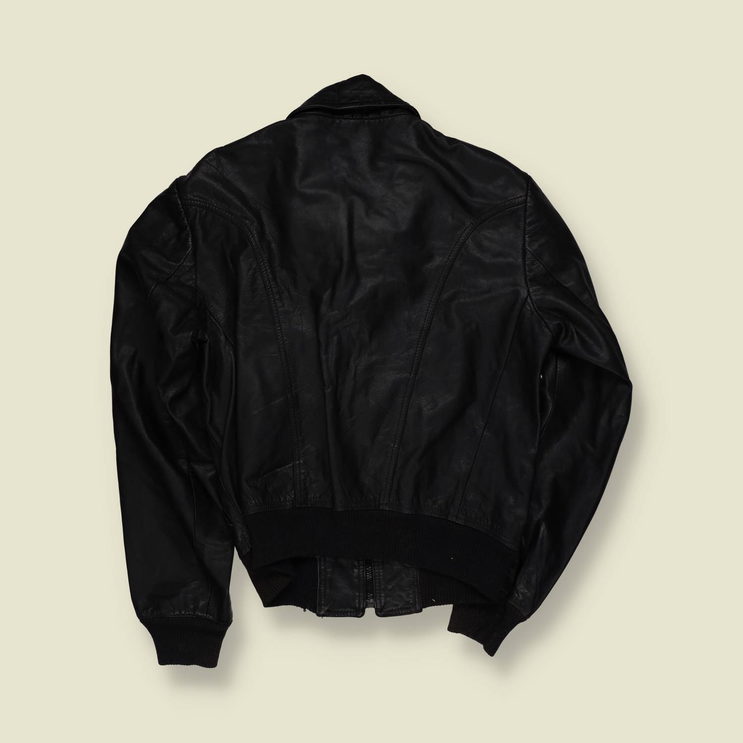 1970s | Black Leather Zip Front Bomber Jacket - XS