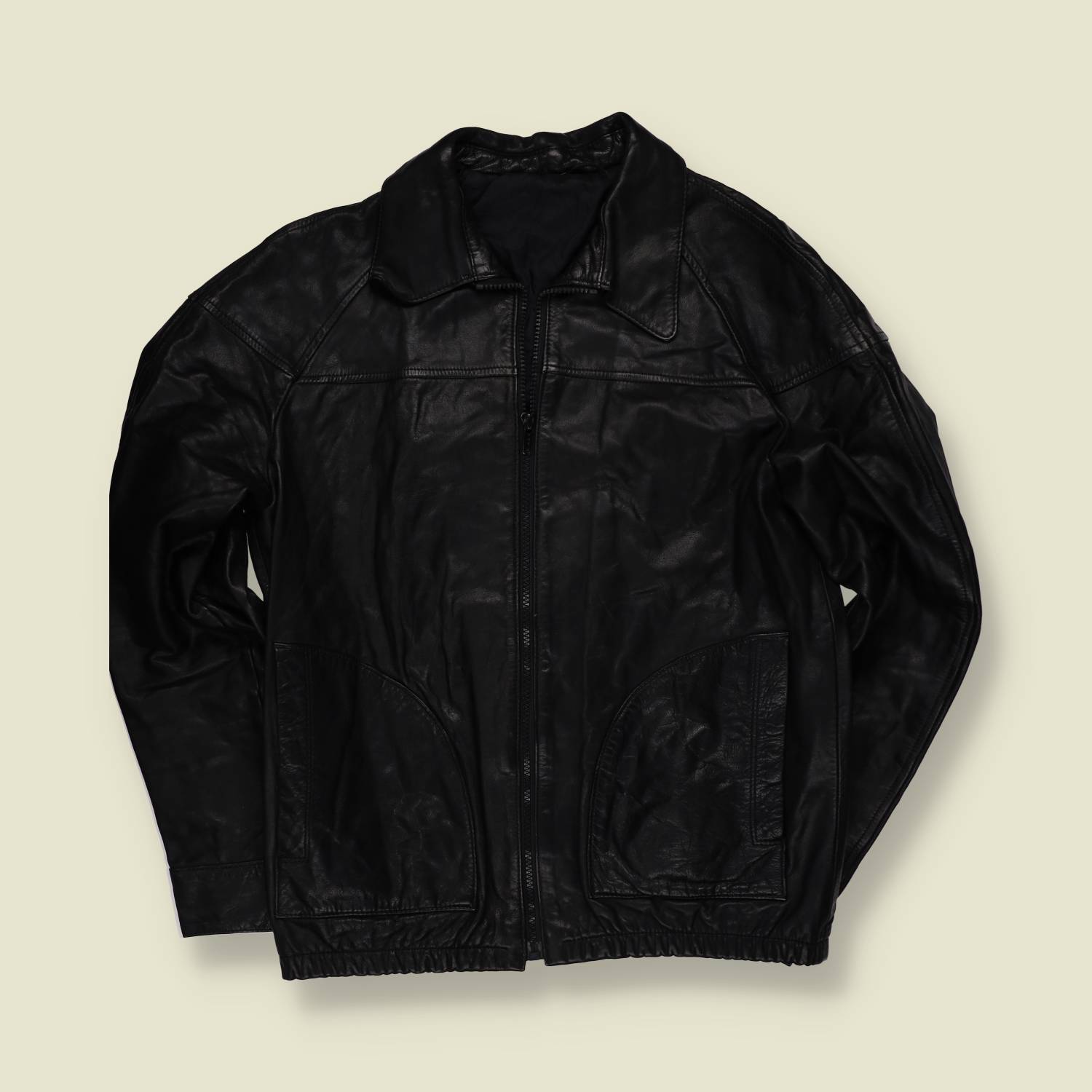 1970s | Black Leather Zip Front Jacket - XS