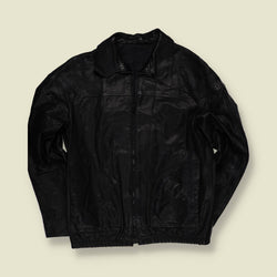 1970s | Black Leather Zip Front Jacket - XS