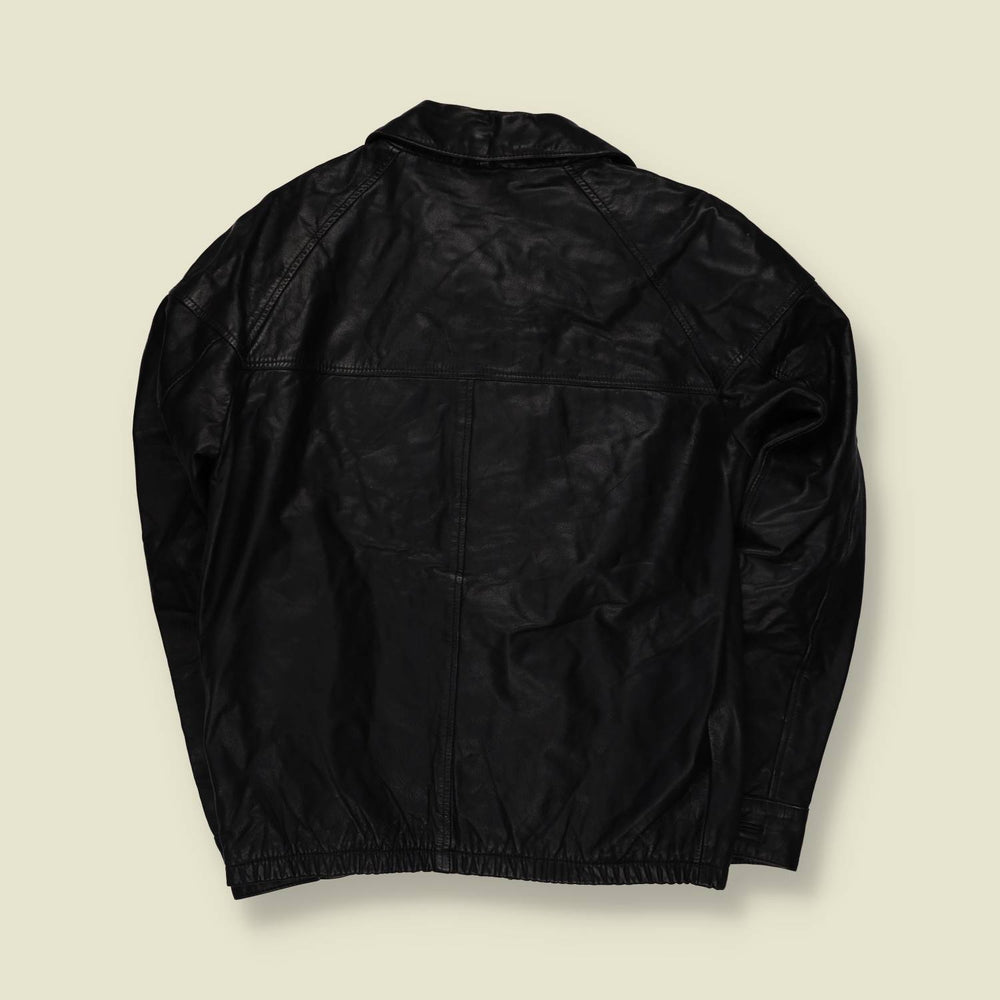 1970s | Black Leather Zip Front Jacket - XS