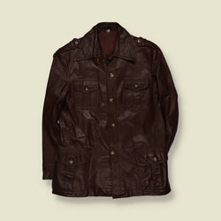 1970s | Dark Brown Leather Button Front Field Jacket - M