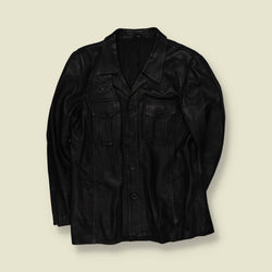 1970s | Black Leather Button Front Jacket - S