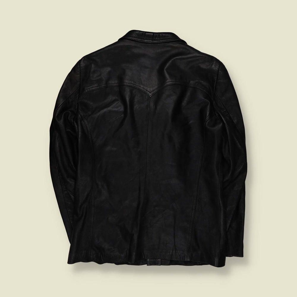 1970s | Black Leather Button Front Jacket - S