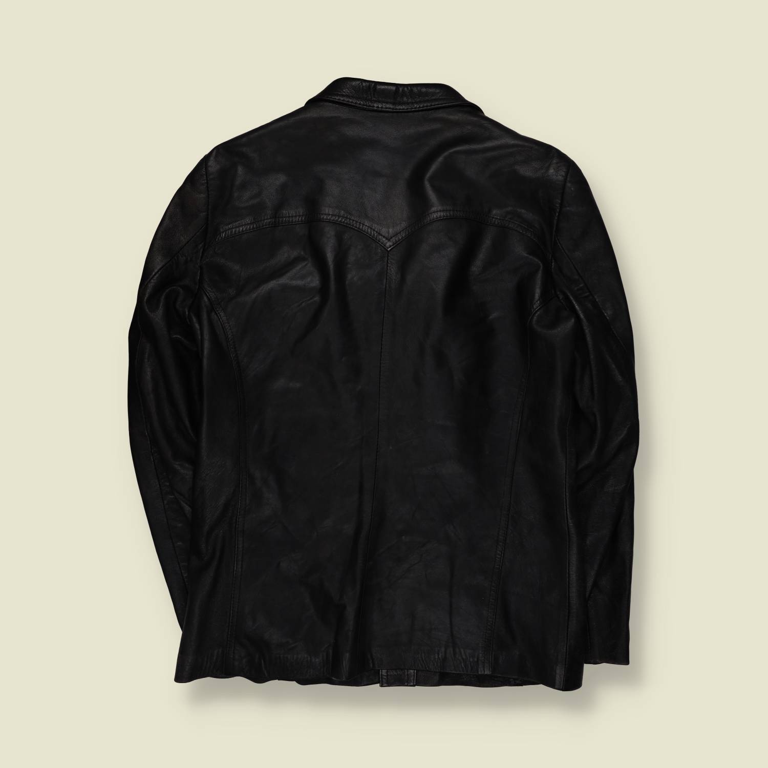 1970s | Black Leather Button Front Jacket - S