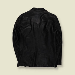 1970s | Black Leather Button Front Jacket - S