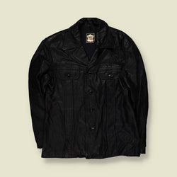1970s | Black Leather Button Front Jacket - M