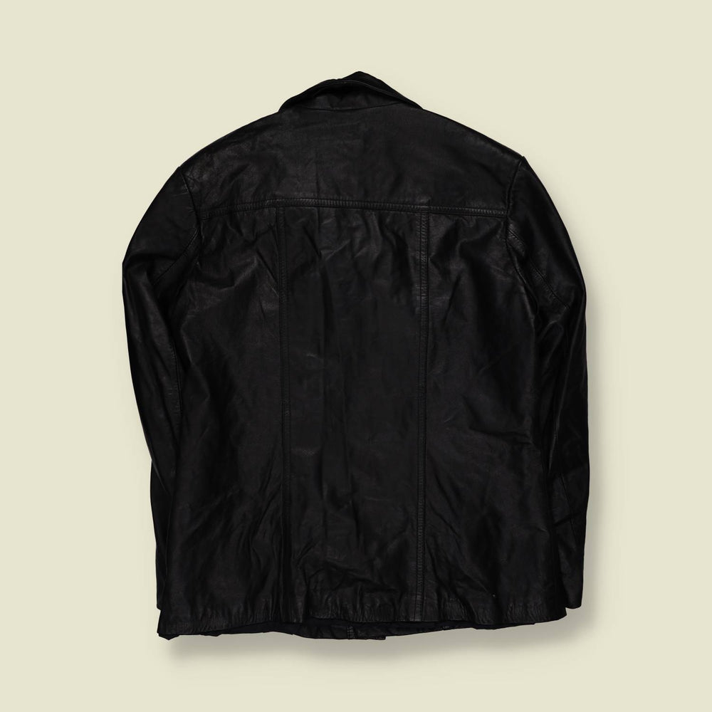 1970s | Black Leather Button Front Jacket - M