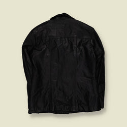 1970s | Black Leather Button Front Jacket - M
