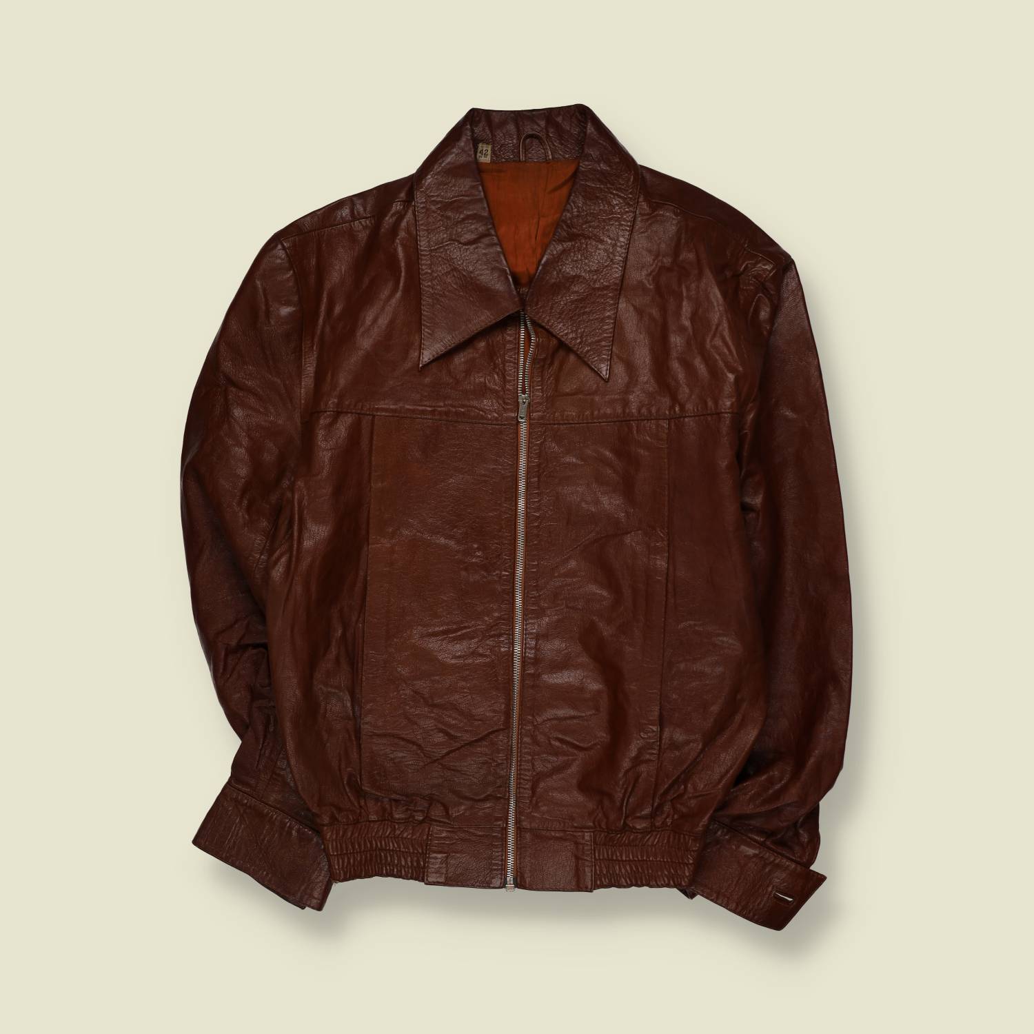 1970s | Burgundy Brown Leather Zip Front Jacket - M