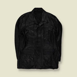 1970s | Black Leather Button Front Field Jacket - S