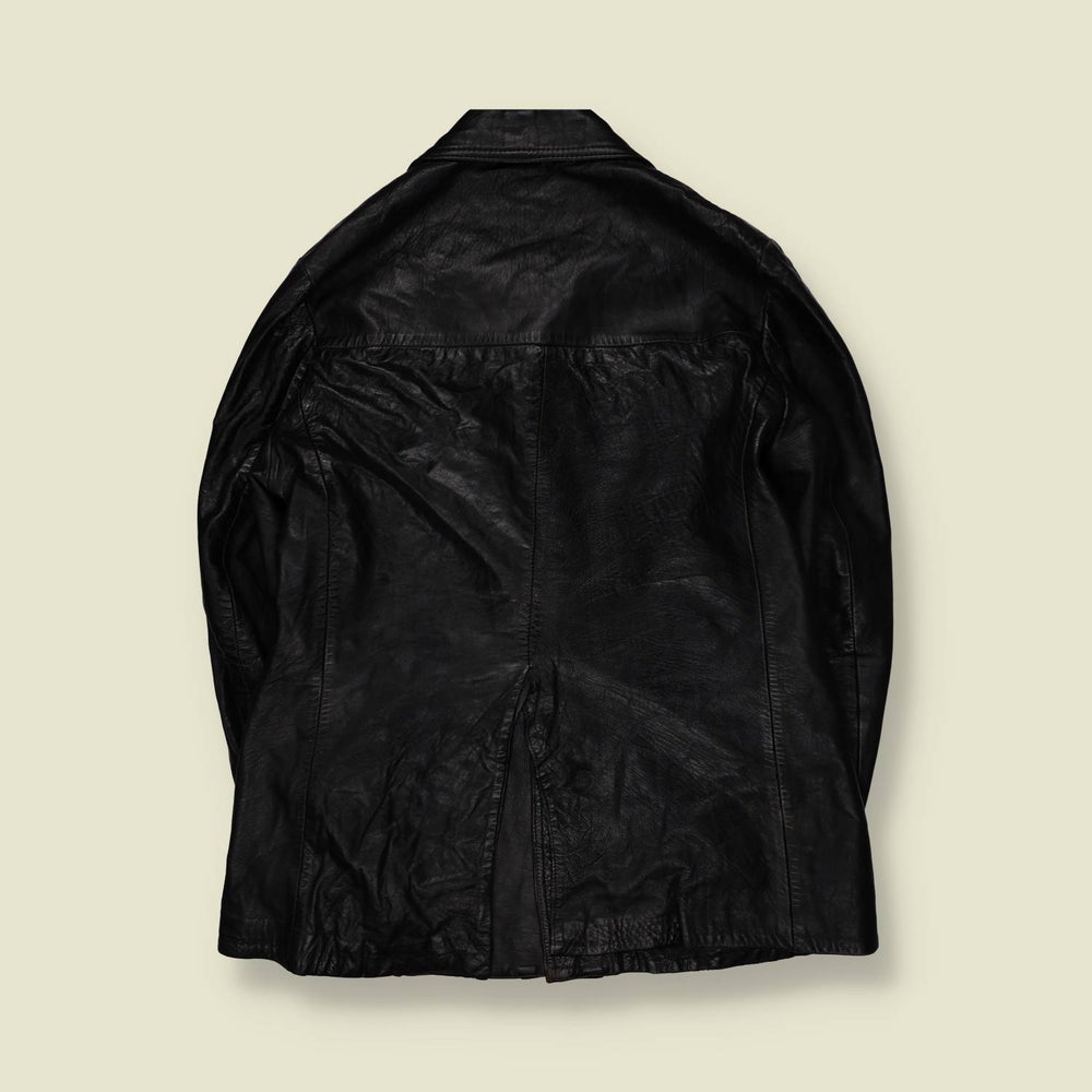 1970s | Black Leather Button Front Field Jacket - S