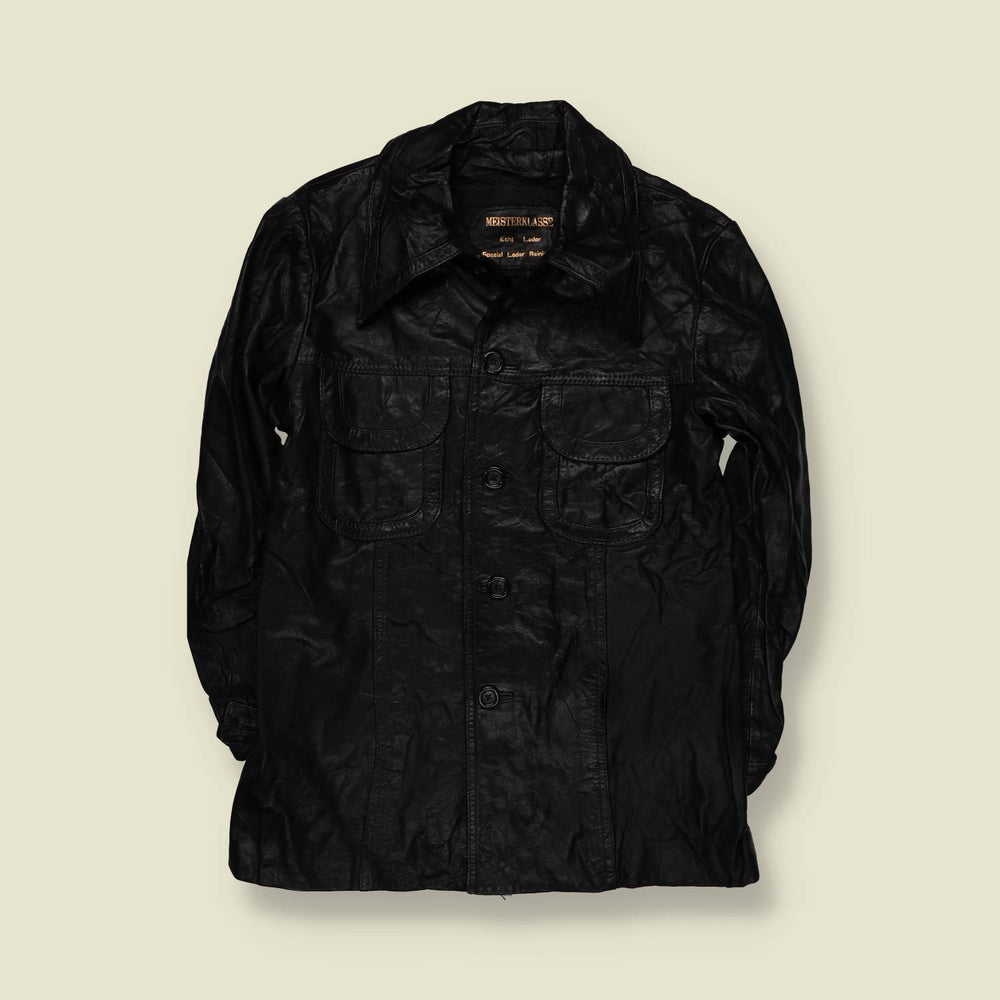 1970s | Meisterklasse | Black Leather Button Front Shirt Jacket - XS
