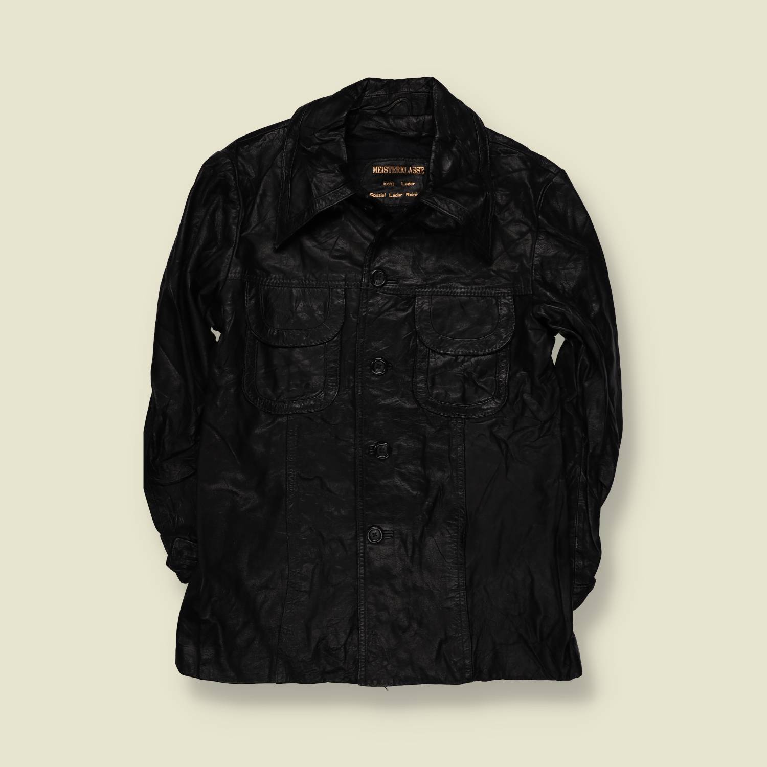 1970s | Meisterklasse | Black Leather Button Front Shirt Jacket - XS