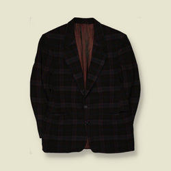 1980s | Navy & Burgundy Plaid Two-Button Blazer - L