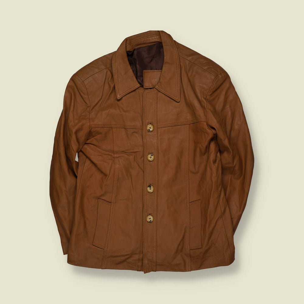 1970s | Tan Leather Button Front Jacket - S