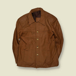 1970s | Tan Leather Button Front Jacket - S