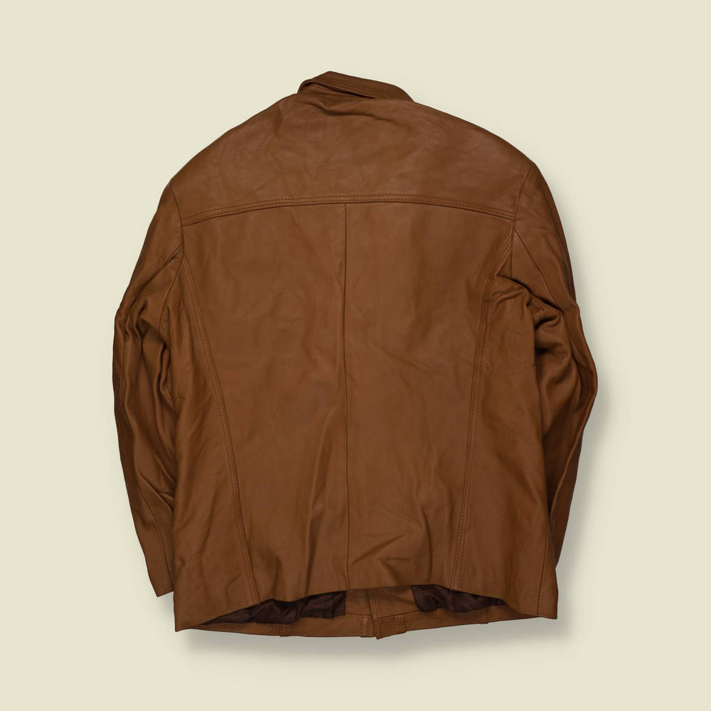 1970s | Tan Leather Button Front Jacket - S