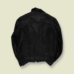 1970s | Melka | Black Leather Zip Front Bomber Jacket - S