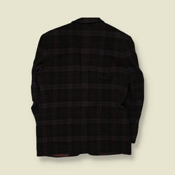 1980s | Navy & Burgundy Plaid Two-Button Blazer - L