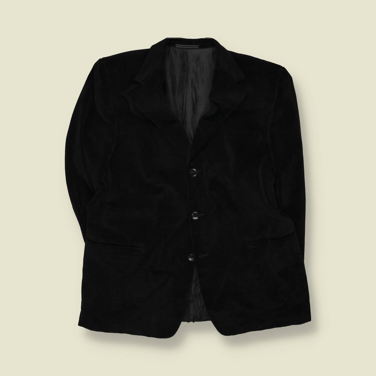 1990s | Gianni Versace | Black Velvet Single Breasted Blazer - L