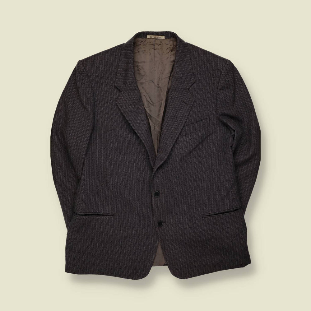 1980s | Valentino | Charcoal Pinstripe Single Breasted Blazer - Made in Italy - L