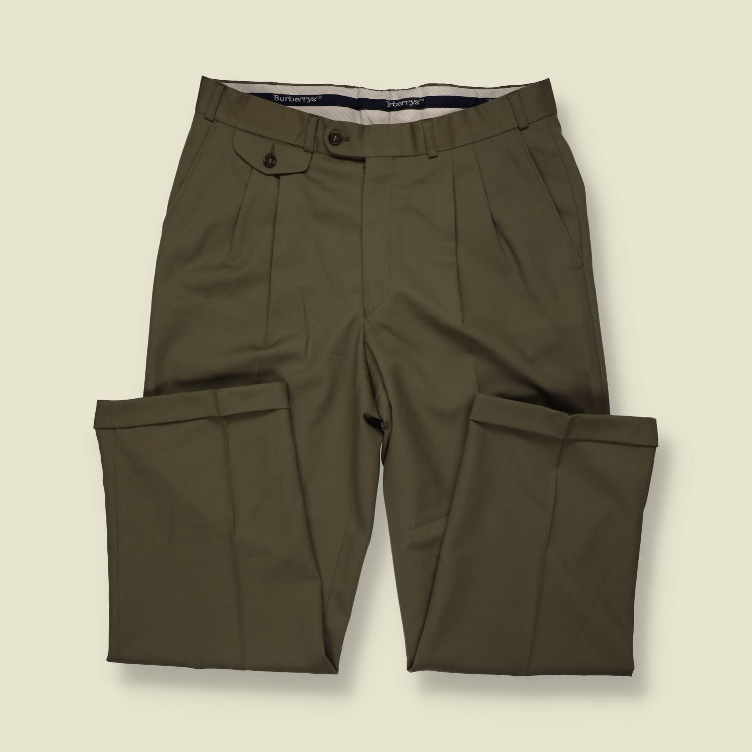 1990s | Burberrys | Olive Pleated Trousers - w34