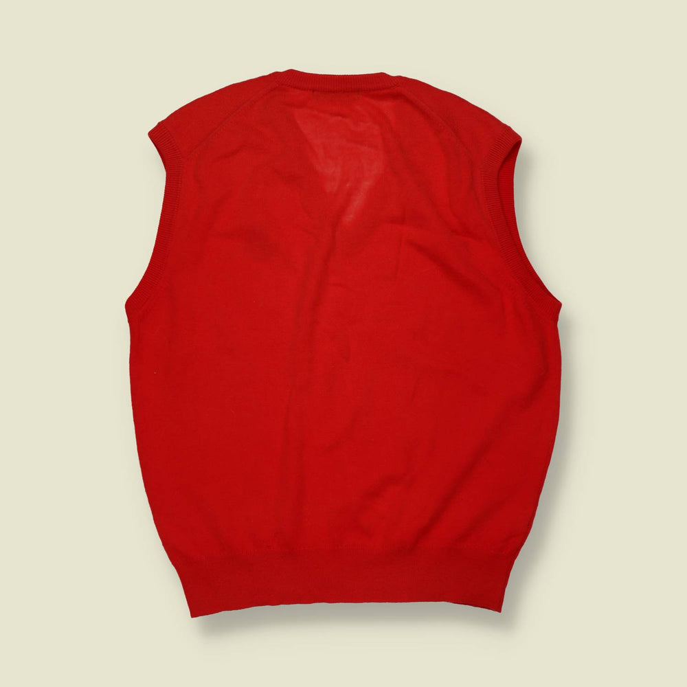 1990s | Burberrys of London | Red Knitted V-Neck Slipover - M