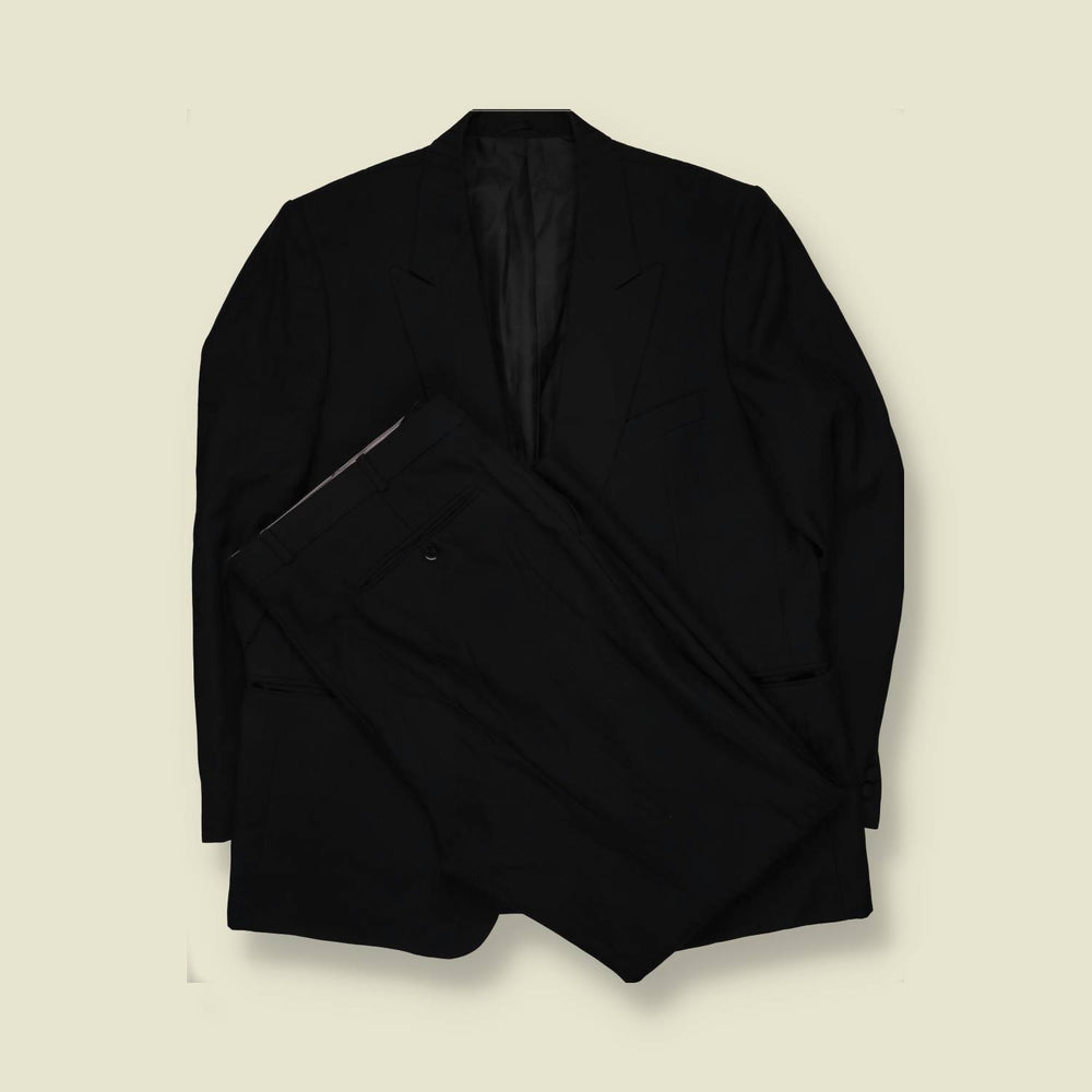 1970s-80s | Black Single Breasted Striped Two-Piece Suit - L