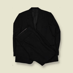 1970s-80s | Black Single Breasted Striped Two-Piece Suit - L