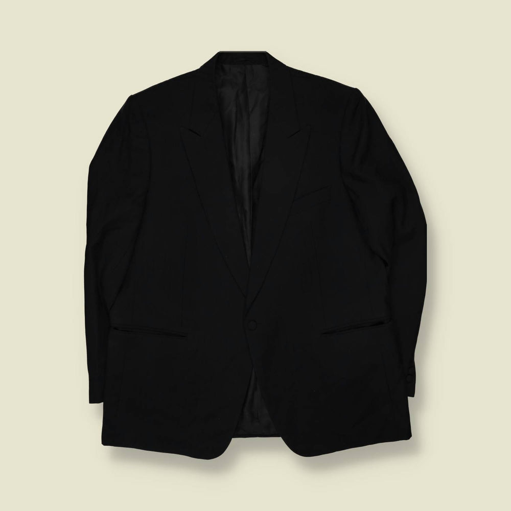1970s-80s | Black Single Breasted Striped Two-Piece Suit - L