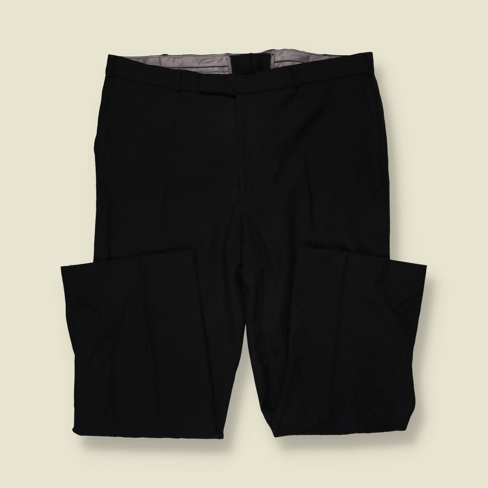 1970s-80s | Black Single Breasted Striped Two-Piece Suit - L
