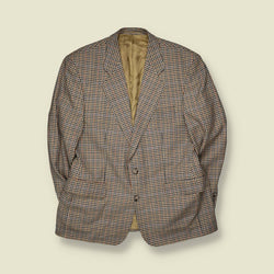 1980s | Tan & Navy Micro-Check Two-Button Blazer - L