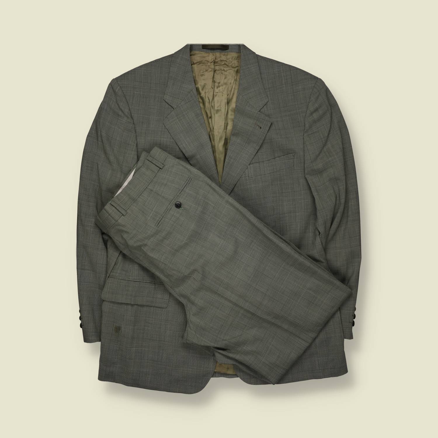 1990s | Grey Glen Check Single Breasted Two-Piece Suit - L