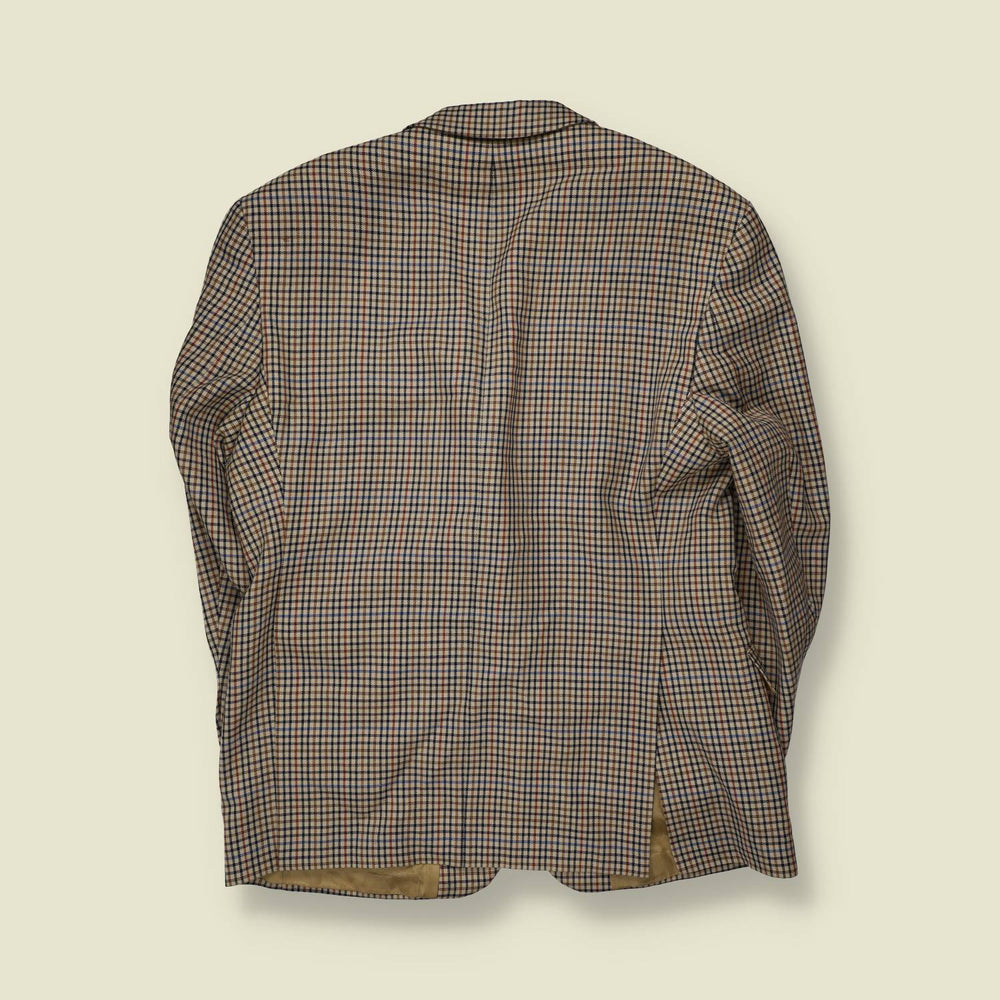 1980s | Tan & Navy Micro-Check Two-Button Blazer - L