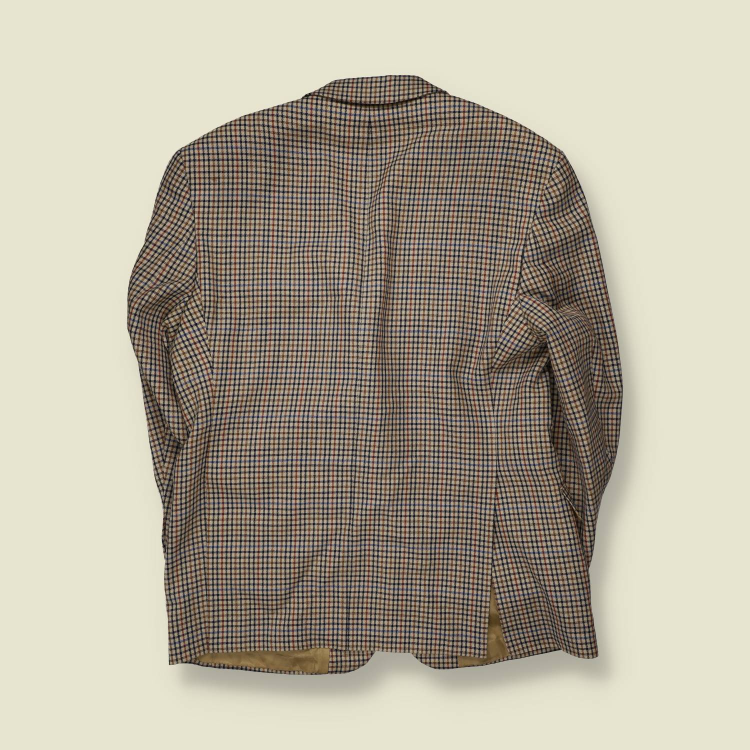 1980s | Tan & Navy Micro-Check Two-Button Blazer - L