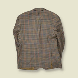 1980s | Tan & Navy Micro-Check Two-Button Blazer - L
