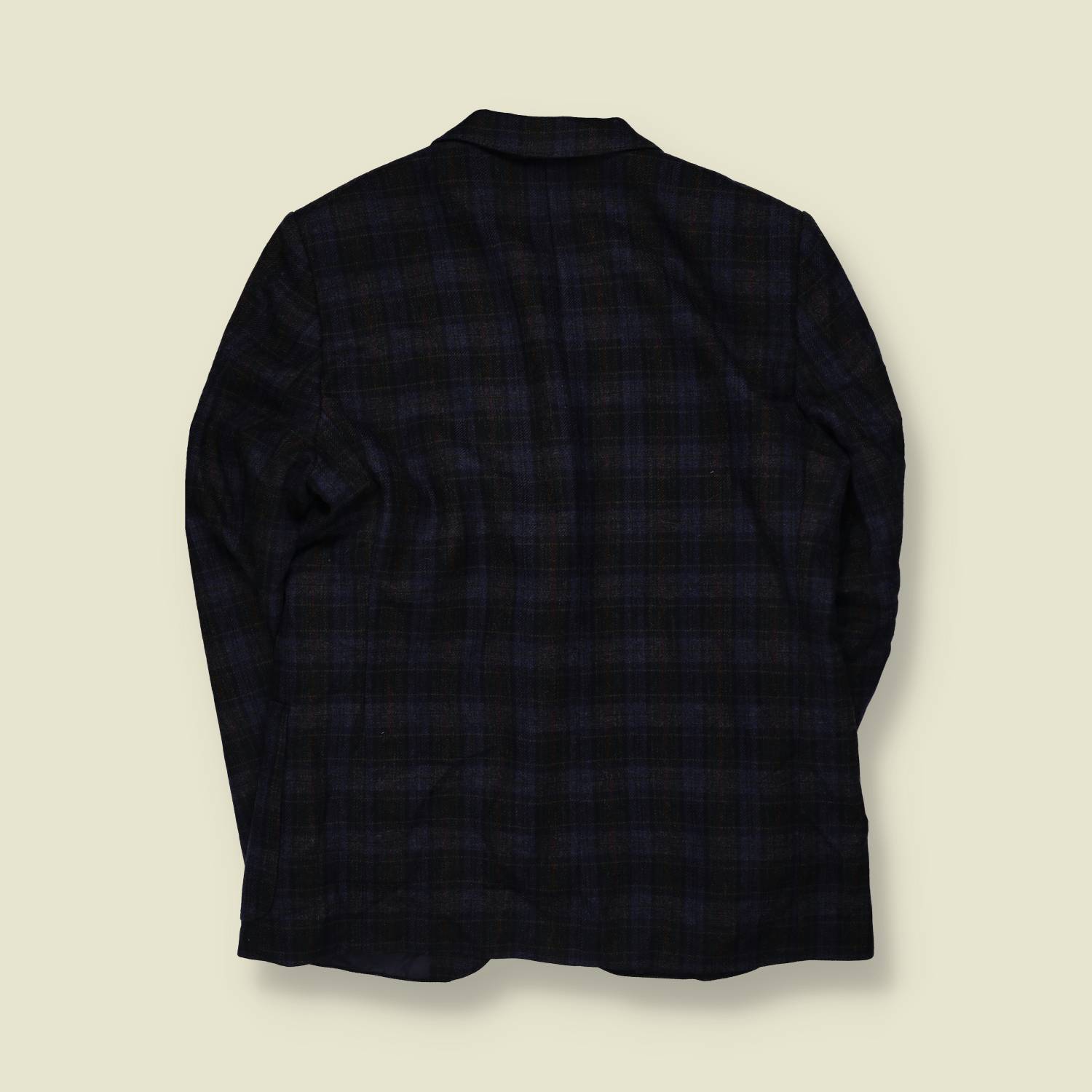 1980s | Navy & Brown Plaid Two-Button Blazer - L
